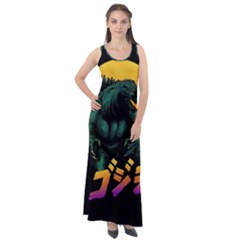 Godzilla Retrowave Sleeveless Velour Maxi Dress