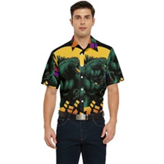 Godzilla Retrowave Men s Short Sleeve Pocket Shirt 