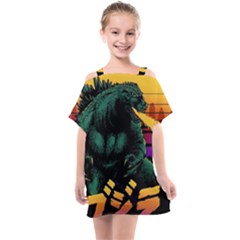 Godzilla Retrowave Kids  One Piece Chiffon Dress