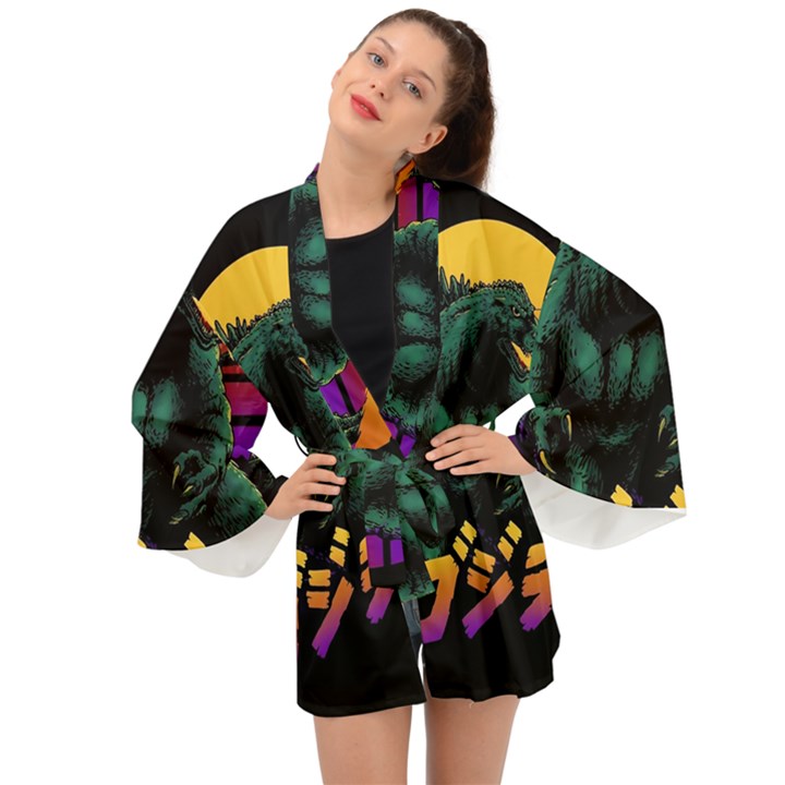 Godzilla Retrowave Long Sleeve Kimono