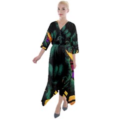 Godzilla Retrowave Quarter Sleeve Wrap Front Maxi Dress