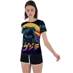 Godzilla Retrowave Back Circle Cutout Sports T-Shirt