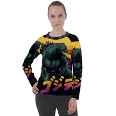 Godzilla Retrowave Women s Long Sleeve Raglan T-Shirt