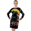 Godzilla Retrowave Long Sleeve Hoodie Dress View1