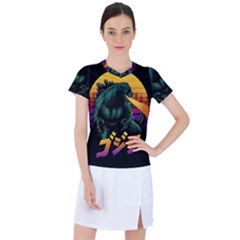 Godzilla Retrowave Women s Sports Top