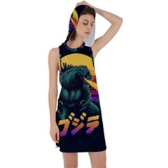 Godzilla Retrowave Racer Back Hoodie Dress