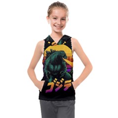 Godzilla Retrowave Kids  Sleeveless Hoodie