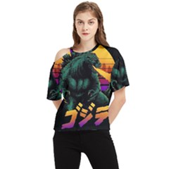 Godzilla Retrowave One Shoulder Cut Out T-Shirt