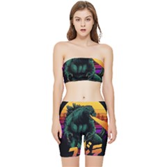 Godzilla Retrowave Stretch Shorts And Tube Top Set