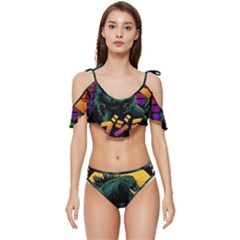 Godzilla Retrowave Ruffle Edge Tie Up Bikini Set	