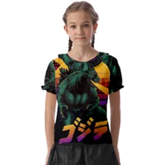 Godzilla Retrowave Kids  Frill Chiffon Blouse