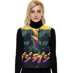 Godzilla Retrowave Women s Button Up Puffer Vest