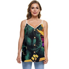 Godzilla Retrowave Casual Spaghetti Strap Chiffon Top