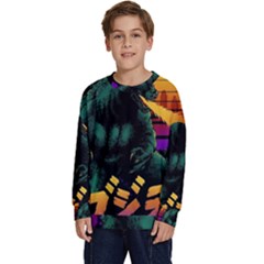 Godzilla Retrowave Kids  Crewneck Sweatshirt