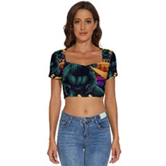 Godzilla Retrowave Short Sleeve Square Neckline Crop Top 