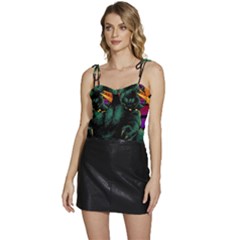 Godzilla Retrowave Flowy Camisole Tie Up Top