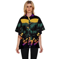 Godzilla Retrowave Women s Batwing Button Up Shirt