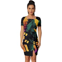 Godzilla Retrowave Fitted Knot Split End Bodycon Dress