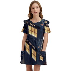 Tardis Bbc Doctor Who Dr Who Kids  Frilly Sleeves Pocket Dress