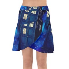 Tardis Doctor Who Space Galaxy Wrap Front Skirt by Cendanart