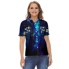 Tardis Doctor Who Space Galaxy Women s Short Sleeve Double Pocket Shirt