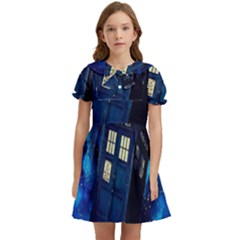 Tardis Doctor Who Space Galaxy Kids  Bow Tie Puff Sleeve Dress