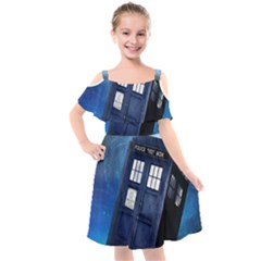 Tardis Doctor Who Space Blue Kids  Cut Out Shoulders Chiffon Dress by Cendanart