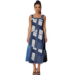 Tardis Doctor Who Space Blue Square Neckline Tiered Midi Dress