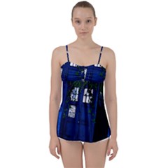 Stuck Tardis Beach Doctor Who Police Box Sci-fi Babydoll Tankini Top by Cendanart