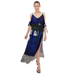 Stuck Tardis Beach Doctor Who Police Box Sci-fi Maxi Chiffon Cover Up Dress