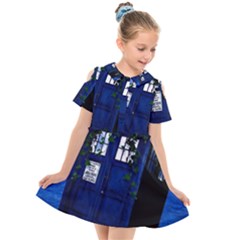 Stuck Tardis Beach Doctor Who Police Box Sci-fi Kids  Short Sleeve Shirt Dress by Cendanart