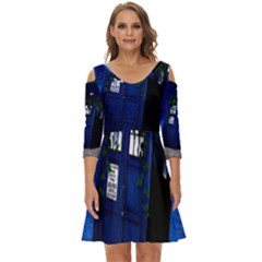 Stuck Tardis Beach Doctor Who Police Box Sci-fi Shoulder Cut Out Zip Up Dress