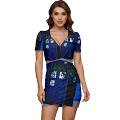 Stuck Tardis Beach Doctor Who Police Box Sci-fi Low Cut Cap Sleeve Mini Dress by Cendanart