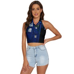 Stuck Tardis Beach Doctor Who Police Box Sci-fi Backless Halter Cami Shirt