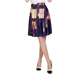 Tardis Regeneration Art Doctor Who Paint Purple Sci Fi Space Star Time Machine A-line Skirt by Cendanart