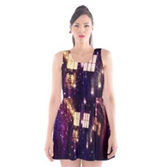 Tardis Regeneration Art Doctor Who Paint Purple Sci Fi Space Star Time Machine Scoop Neck Skater Dress