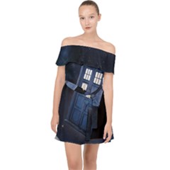 Tardis Doctor Who Planet Off Shoulder Chiffon Dress by Cendanart