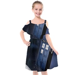 Tardis Doctor Who Planet Kids  Cut Out Shoulders Chiffon Dress by Cendanart