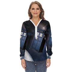 Tardis Doctor Who Planet Zip Up Long Sleeve Blouse