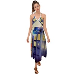 Tardis Wilderness Doctor Who Halter Tie Back Dress  by Cendanart