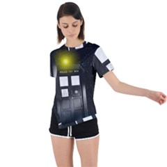 Doctor Who Space Tardis Asymmetrical Short Sleeve Sports T-shirt by Cendanart