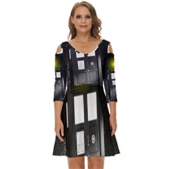 Doctor Who Space Tardis Shoulder Cut Out Zip Up Dress