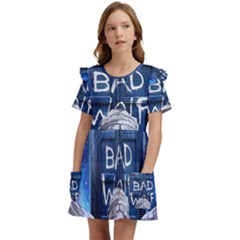 Doctor Who Adventure Bad Wolf Tardis Kids  Frilly Sleeves Pocket Dress