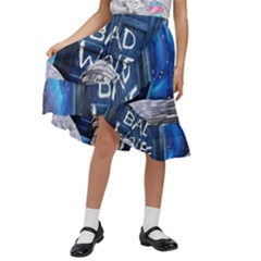 Doctor Who Adventure Bad Wolf Tardis Kids  Ruffle Flared Wrap Midi Skirt
