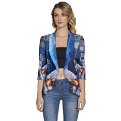 Doctor Who Adventure Bad Wolf Tardis Women s 3/4 Sleeve Ruffle Edge Open Front Jacket