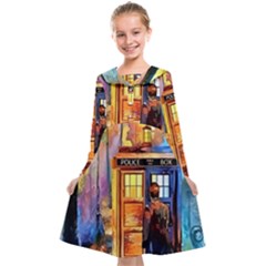 Tardis Doctor Who Paint Painting Kids  Midi Sailor Dress by Cendanart