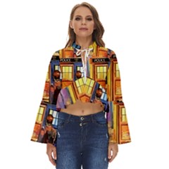Tardis Doctor Who Paint Painting Boho Long Bell Sleeve Top