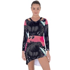 Godzilla Vintage Wave Asymmetric Cut-out Shift Dress by Cendanart