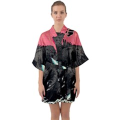 Godzilla Vintage Wave Half Sleeve Satin Kimono  by Cendanart