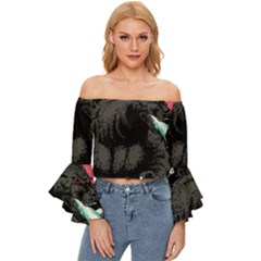 Godzilla Vintage Wave Off Shoulder Flutter Bell Sleeve Top